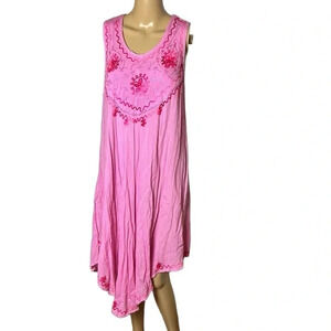 Summer sundress,OS, NWT VTG Pink embroidered tank.,or beach cover PTP 21” to 24”